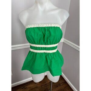 MOLLY GODDARD Green and Cream Strapless Blouse